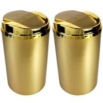 Kit 2 Lixeira 8 Litros Basculante Cesto De Lixo De Cozinha Banheiro Escritório Dourado - AMZ