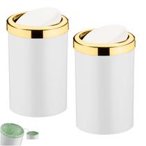Kit 2 Lixeira 8 Litros Tampa Cesto De Lixo Basculante Dourado Para Cozinha Banheiro Escritório - Future Kit 2 Lixeira 8 Litros Tampa Cesto De Lixo Basculante Dourado Para Cozinha Banheiro Escritório - Future