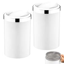 Kit 2 Lixeira 8 Litros Tampa Cesto De Lixo Basculante Para Cozinha Banheiro Escritório Cromado - Future