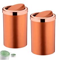 Kit 2 Lixeira 8 Litros Tampa Cesto De Lixo Basculante Para Cozinha Banheiro Escritório Rose Gold - Future