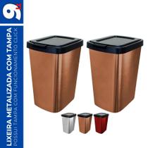 Kit 2 Lixeira 9L Metalizado c/ Tampa Click Banheiro Cozinha
