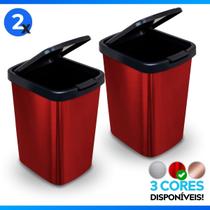 Kit 2 Lixeira 9L Metalizado c/ Tampa Click Banheiro Cozinha