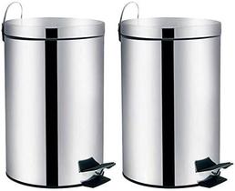 KIT 2 Lixeira Aço Inox 5 Litros Cesto de Lixo Com Pedal Emborrachado Balde Interno Removível Cozinha Banheiro Redonda
