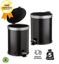 Kit 2 Lixeira Cesto Lixo 5L Preta Pedal Banheiro Cozinha Escritorio