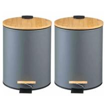 Kit 2 Lixeira Em Inox E Tampa Bambu 12 Litros Com Pedal Kit 2 Lixeira Em Inox E Tampa Bambu 12 Litros Com Pedal
