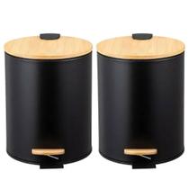 Kit 2 Lixeira Em Inox E Tampa Bambu 12 Litros Com Pedal