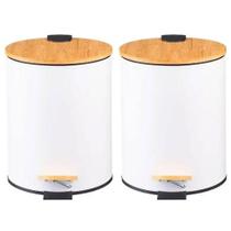 Kit 2 Lixeira Em Inox E Tampa Bambu 5 Litros Branco