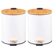 KIt 2 Lixeira Em Inox E Tampa Bambu 5 Litros Com Pedal KIt 2 Lixeira Em Inox E Tampa Bambu 5 Litros Com Pedal