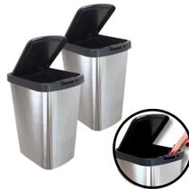 Kit 2 Lixeira Retangular 9 Litros Metalizada Cesto De Lixo Com Tampa Click Banheiro Cozinha Pia