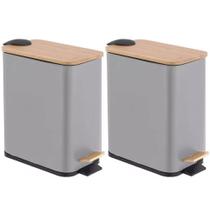Kit 2 Lixeira Retangular Tampa Bambu 5 Litros Cinza Kit 2 Lixeira Retangular Tampa Bambu 5 Litros Cinza