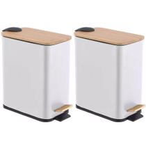 Kit 2 Lixeira Retangular Tampa Bambu 5 Litros Com Pedal Kit 2 Lixeira Retangular Tampa Bambu 5 Litros Com Pedal