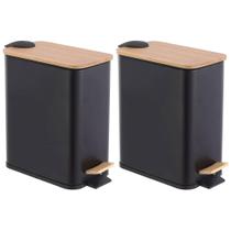 Kit 2 Lixeira Retangular Tampa Bambu 5 Litros Preto Kit 2 Lixeira Retangular Tampa Bambu 5 Litros Preto