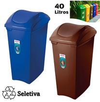 Kit 2 Lixeiras 40 Litros Seletivas Para Papel Lixo Orgânico Cesto Tampa Basculante - Sanremo Kit 2 Lixeiras 40 Litros Seletivas Para Papel Lixo Orgânico Cesto Tampa Basculante - Sanremo