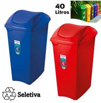 Kit 2 Lixeiras 40 Litros Seletivas Para Plástico Papel Cesto De Lixo Tampa Basculante - Sanremo Kit 2 Lixeiras 40 Litros Seletivas Para Plástico Papel Cesto De Lixo Tampa Basculante - Sanremo
