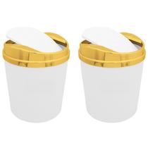 Kit 2 Lixeiras 5 Litros Tampa Basculante Plástica Metalizada Banheiro Dourado - AMZ