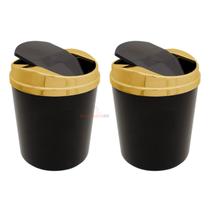 Kit 2 Lixeiras 5 Litros Tampa Basculante Plástica Metalizada Banheiro Dourado - AMZ