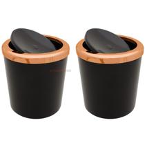 Kit 2 Lixeiras 5 Litros Tampa Basculante Redonda Plástica Metalizada Banheiro Rose Gold - AMZ