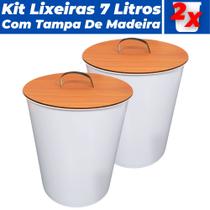 KIt 2 Lixeiras 7 Litros Plástico Multiuso Com Tampa De Madeira KIt 2 Lixeiras 7 Litros Plástico Multiuso Com Tampa De Madeira