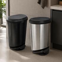 Kit 2 Lixeiras Arqplast 45L Com Pedal Preta Label Inox Kit 2 Lixeiras Arqplast 45L Com Pedal Preta Label Inox