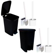 Kit 2 Lixeiras com Pedal Para Banheiro Pia Cesto de Lixo Cozinha Lavabo + 2 Escova Sanitaria de Limpeza de Privada Vaso - ARQPLAST