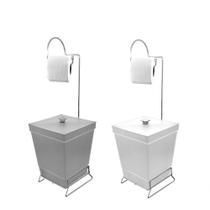 Kit 2 Lixeiras Com Suporte De Papel Higiênico - Stolf Branco + Cinza Kit 2 Lixeiras Com Suporte De Papel Higiênico - Stolf Branco + Cinza