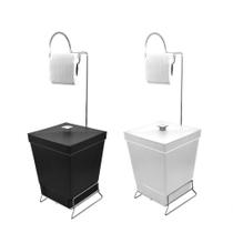 Kit 2 Lixeiras Com Suporte De Papel Higiênico - Stolf Preto + Branco