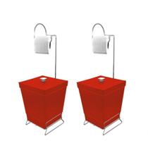 Kit 2 Lixeiras Com Suporte De Papel Higiênico - Stolf Vermelha + Vermelha Kit 2 Lixeiras Com Suporte De Papel Higiênico - Stolf Vermelha + Vermelha