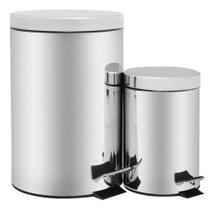 Kit 2 Lixeiras De Inox Redondas Com Pedal 12 E 3 Litros