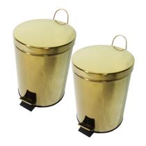 Kit 2 Lixeiras Dourada Aço Inox para Banheiro Com Pedal 3L Fineza