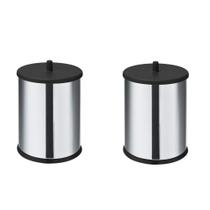 Kit 2 Lixeiras em Inox 3,2 Litros com Tampa Simples e Fundo Preto Linha Home Cor Preto - Martinazzo