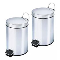 Kit 2 Lixeiras Inox Pedal Balde Interno Fechamento Suave 5L