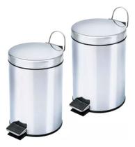 Kit 2 Lixeiras Inox Pedal Balde Interno Fechamento Suave 5l Kit 2 Lixeiras Inox Pedal Balde Interno Fechamento Suave 5l