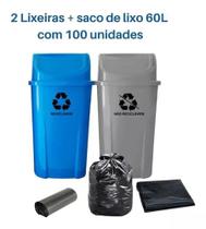 Kit 2 Lixeiras Para Coleta Seletiva De 60l Com Saco De Lixo - JSN