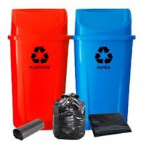 Kit 2 Lixeiras Para Coleta Seletiva De 60l Com Saco De Lixo