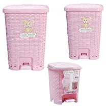 Kit 2 Lixeiras Smart Tampa+Balde 25L&15L + 1 Básica 6L Rosa