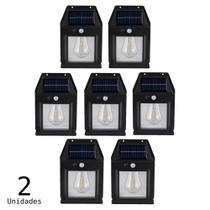 Kit 2 Luminária Arandela Solar Com Lâmpada de Filamento LED Sensor de Presença Luz Quente Preto Kit 2 Luminária Arandela Solar Com Lâmpada de Filamento LED Sensor de Presença Luz Quente Preto