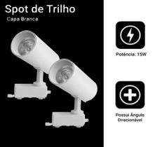 Kit 2 Luminária Branco Trilho Spot Led 15W 3500K Branco Quente Kit 2 Luminária Branco Trilho Spot Led 15W 3500K Branco Quente