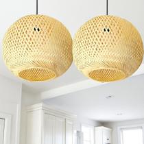 Kit 2 Luminária de Teto Lustre Pendente Bambu Fee Utilidades Global Rústico 40cm