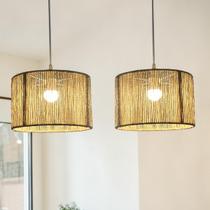 Kit 2 Luminária de Teto Rústico Fibra Natural Sisal Palha Mesa de Jantar Quarto 30cm com FIO