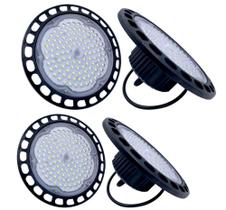 Kit 2 Luminária Led HighBay Ufo Galpão IP65 100w Industrial Preto Branco frio 6500K Bivolt