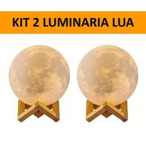 Kit 2 Luminaria Lua Cheia 3D Realista com Alto Relevo Abajur Decoração Para Quarto Sala