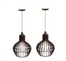 Kit 2 Luminária Lustre Pendente Madeira Redondo Munique Cor Preto Bivolt