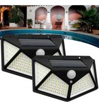 Kit 2 Luminária Parede Solar 100 Leds Luz Balizador Jardim