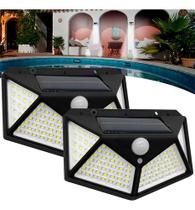 Kit 2 Luminária Parede Solar 100 Leds Luz Balizador Jardim