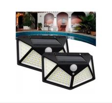 Kit 2 Luminária Parede Solar 100 Leds Luz Balizador Jardim