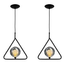 Kit 2 Luminária Pendente Aro Triangulo Preto Harmony Fumê Kit 2 Luminária Pendente Aro Triangulo Preto Harmony Fumê