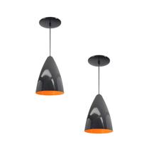 Kit 2 Luminária Pendente Bala Nova Com Interior Laranja Com Fiação 110/220v Kit 2 Luminária Pendente Bala Nova Com Interior Laranja Com Fiação 110/220v