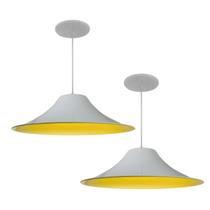 Kit 2 Luminária Pendente Chapéu Chinês Com Interior Amarelo Com Fiação 110/220v Kit 2 Luminária Pendente Chapéu Chinês Com Interior Amarelo Com Fiação 110/220v