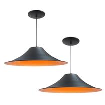Kit 2 Luminária Pendente Chapéu Chinês Com Interior Laranja Com Fiação 110/220v Kit 2 Luminária Pendente Chapéu Chinês Com Interior Laranja Com Fiação 110/220v
