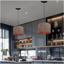 Kit 2 Luminária Pendente Cozinha Sala Rústico Lustre Corda Sisal Chocolate Fio Preto